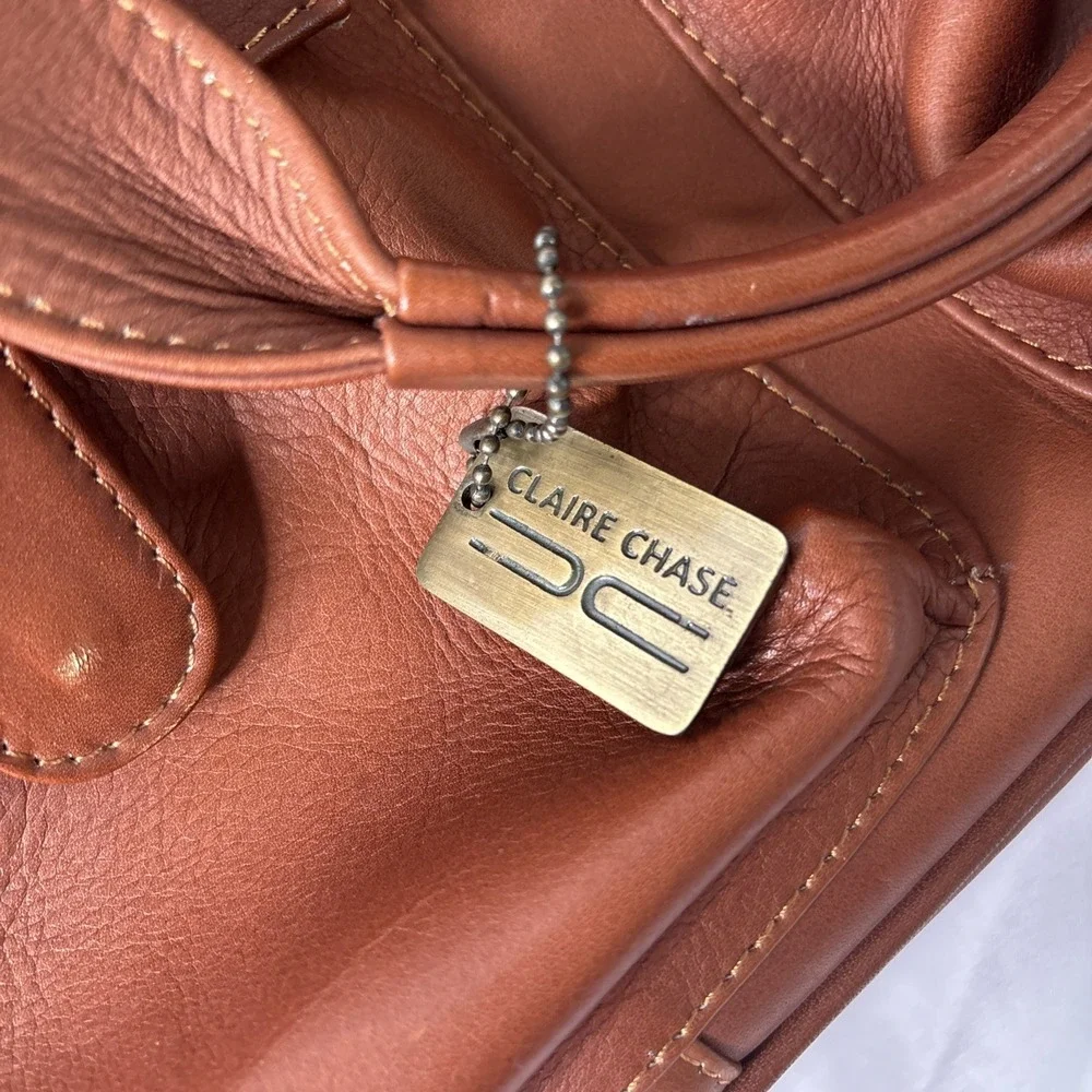 Claire Chase Executive Computer Laptop Briefcase Leather Cognac Luxury Carry On